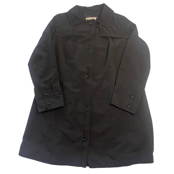 Marina Rinaldi Black Trench Coat Rain Coat Pleated Back - Size 21 Medium READ - Picture 1 of 11